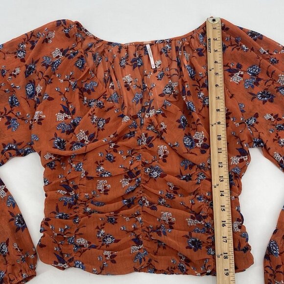 Free People Final Rose Chiffon Long Sleeve Blouse Crop Rust Size M - Picture 8 of 13